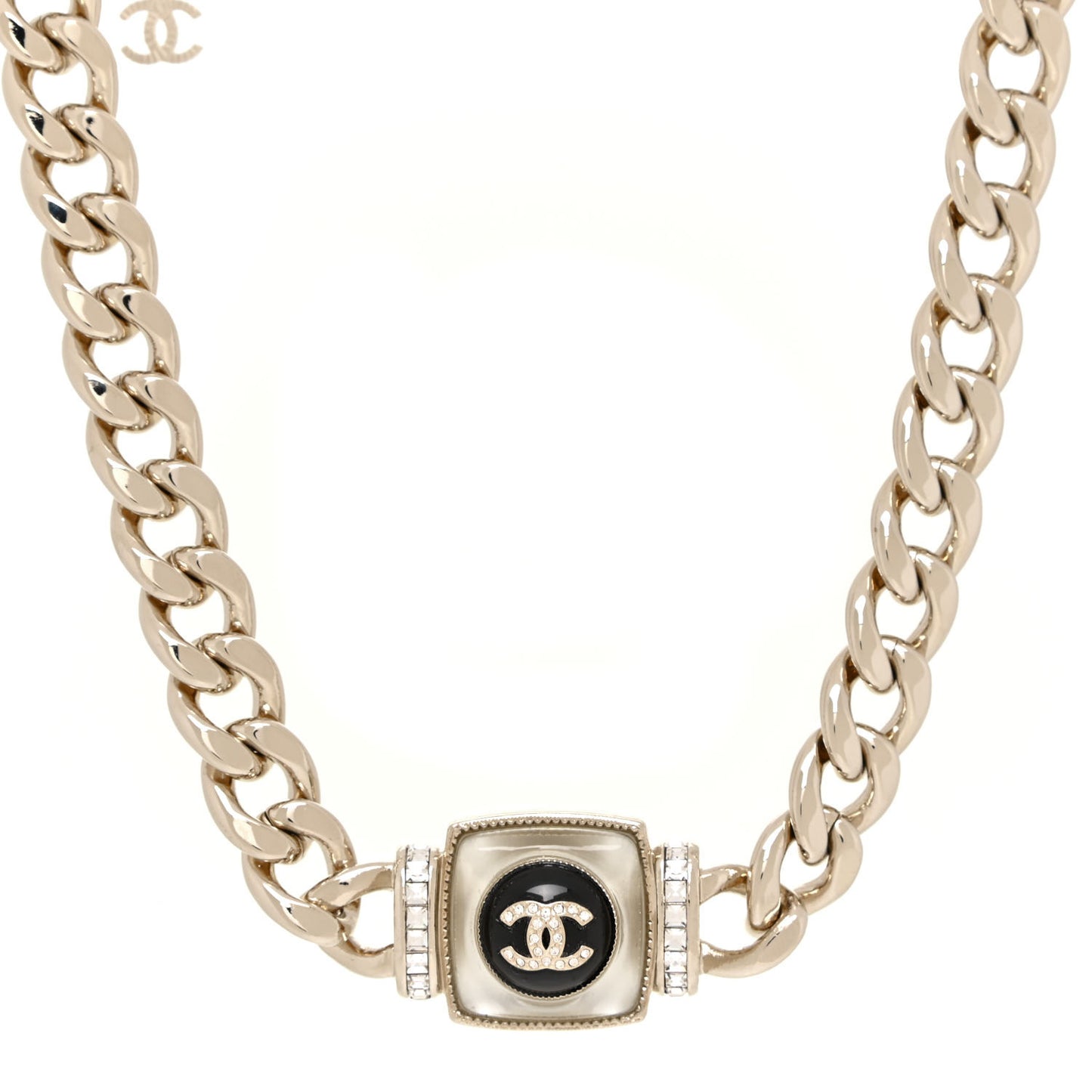Metal Glass Pearl Strass CC Pendant Necklace Black Gold