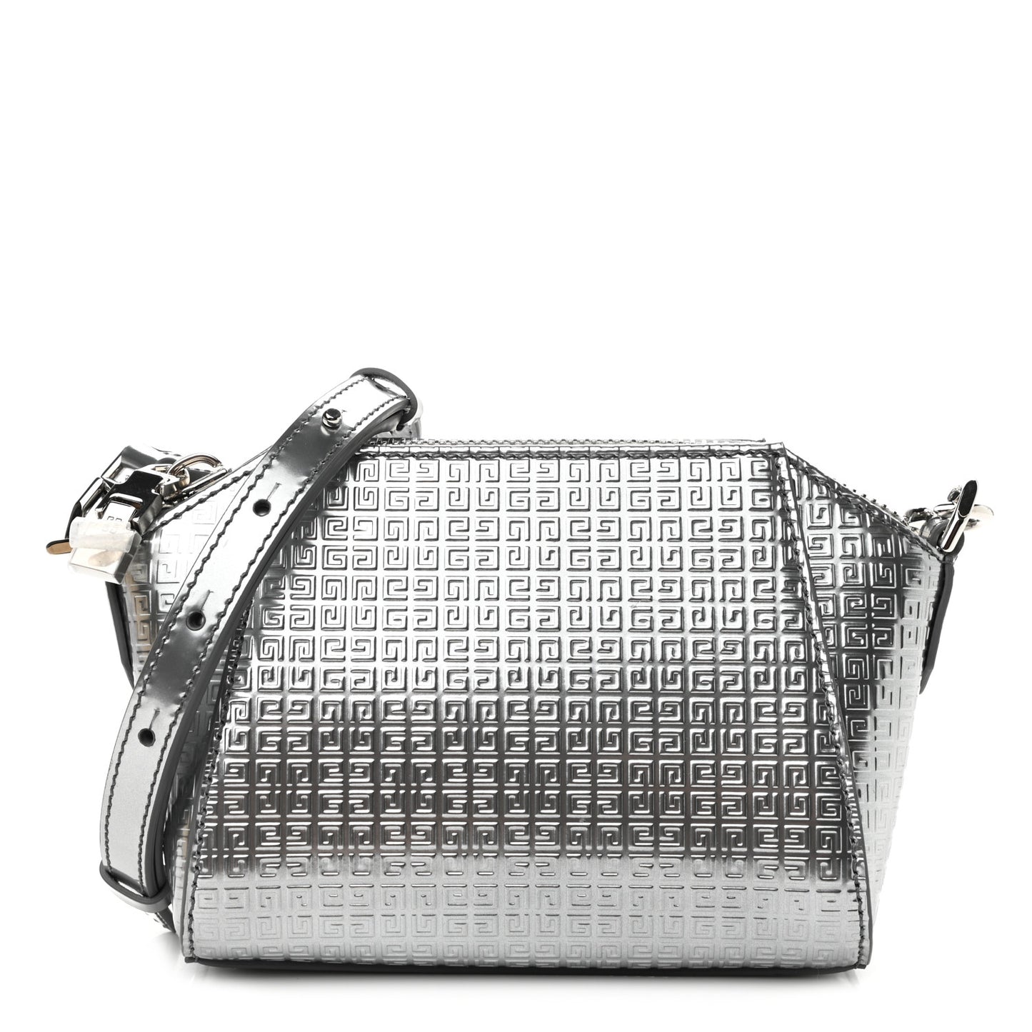 Metallic Calfskin 4G Embossed Nano Antigona Silver