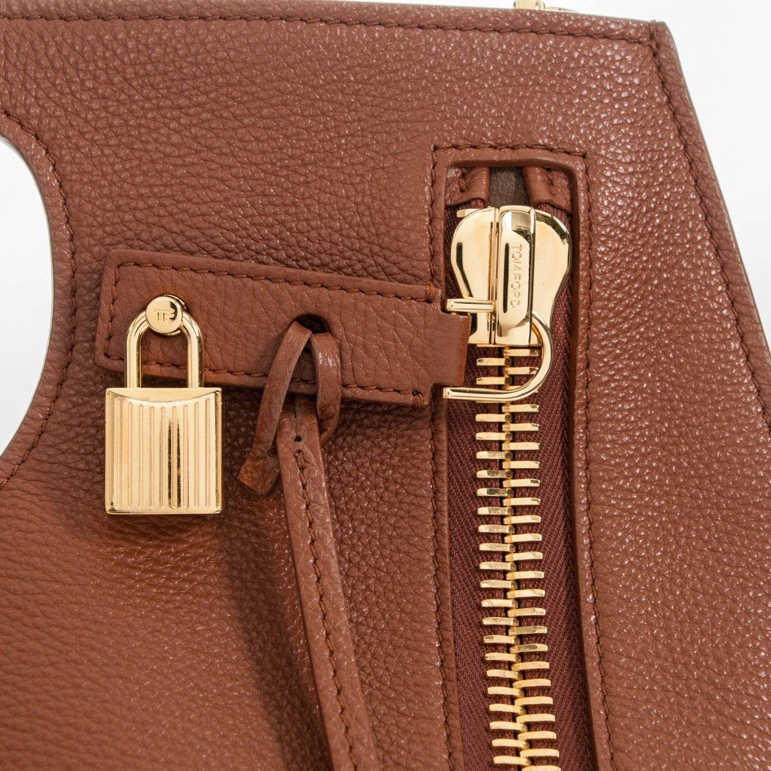 Tom Ford Grained Calfskin Alix Padlock Zip Tote Tobacco 9 of 10