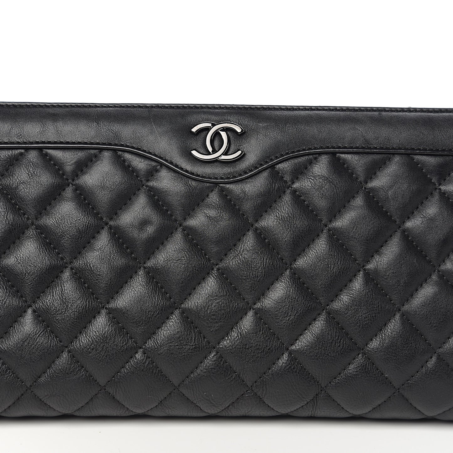 Crumpled Calfskin Quilted Clutch So Black
