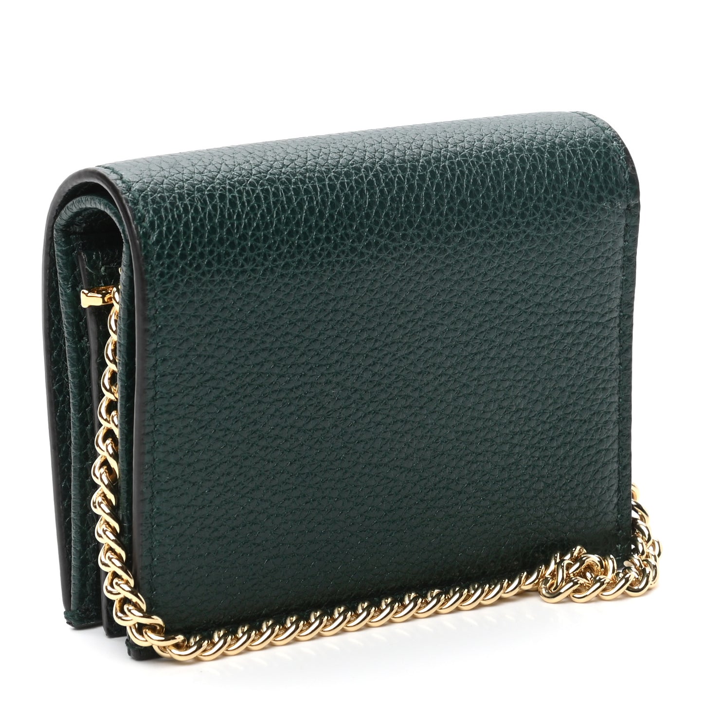 Grainy Calfskin Zumi Chain Card Case Wallet Vintage Green
