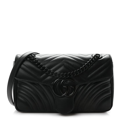 Gucci Calfskin Matelasse Monochrome Small GG Marmont Shoulder Bag Black 1 of 10