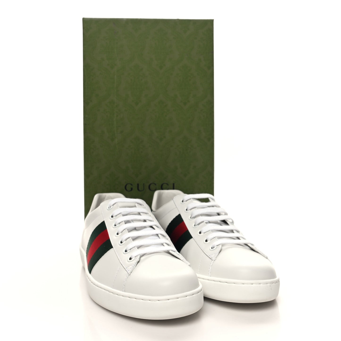 Calfskin Crocodile Web Mens Ace Sneakers 8.5 White Green
