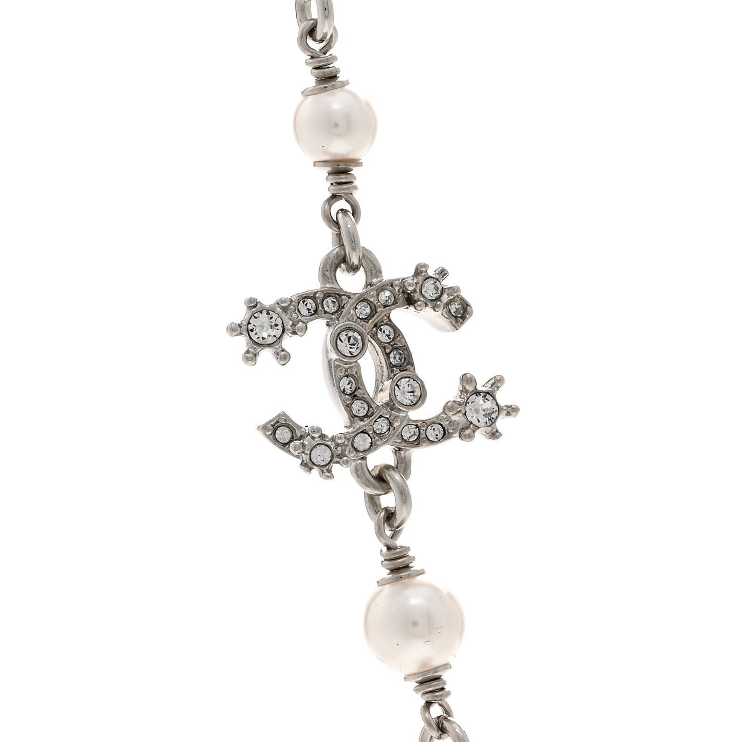 Crystal Pearl Star 5 CC Necklace Silver