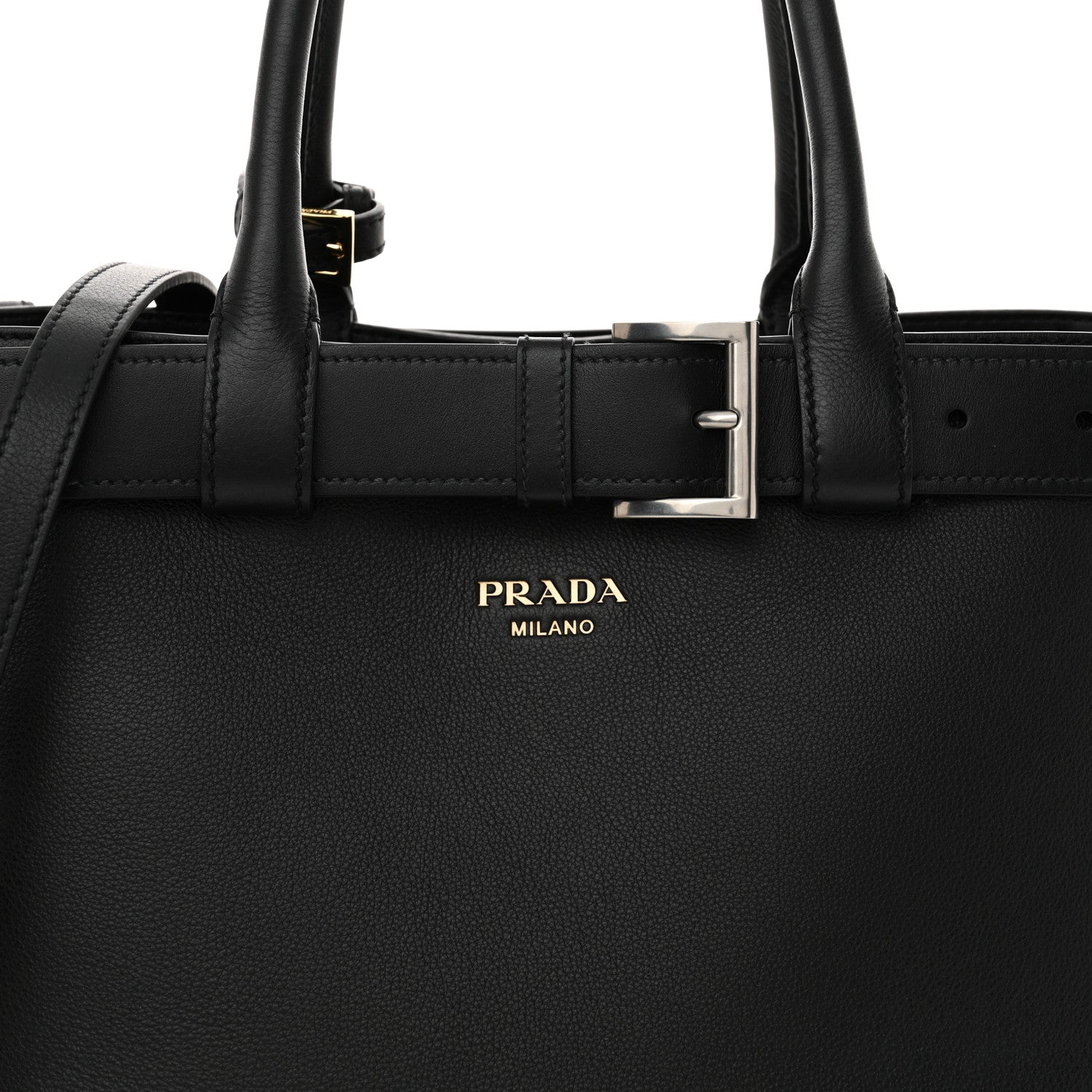Prada Vitello Daino Large Buckle Bag With Belt Black 7 of 10