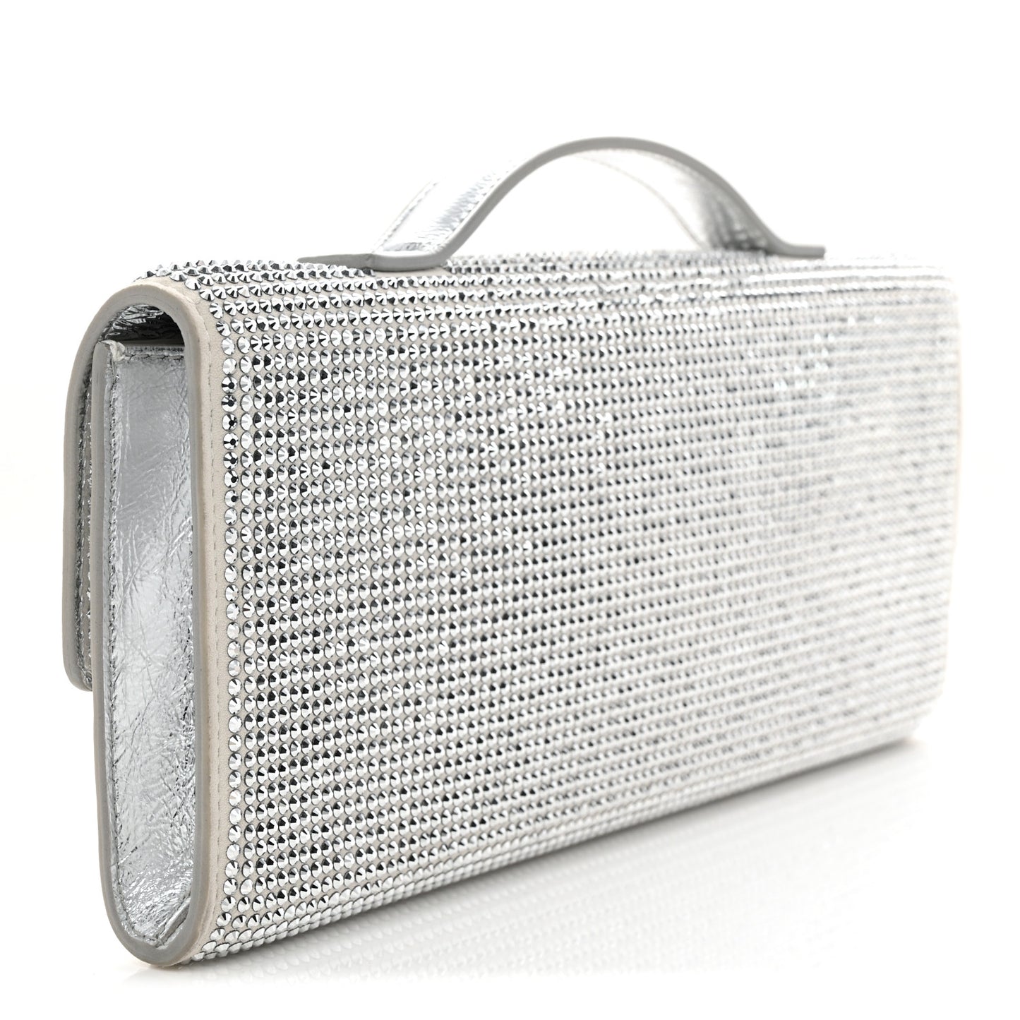 Nappa Crystal Long Andiamo Top Handle Clutch White