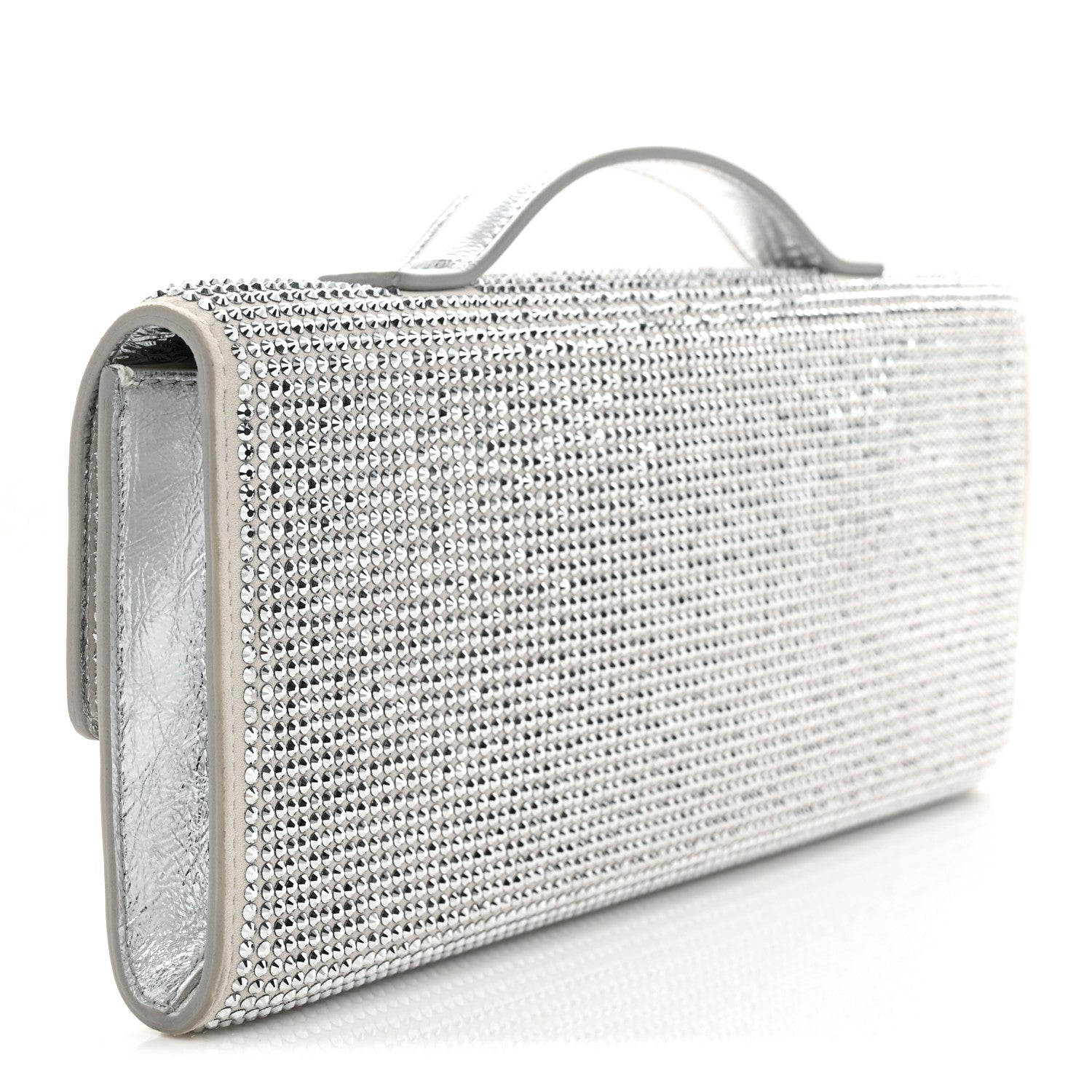 Bottega Veneta Nappa Crystal Long Andiamo Top Handle Clutch White 3 of 8