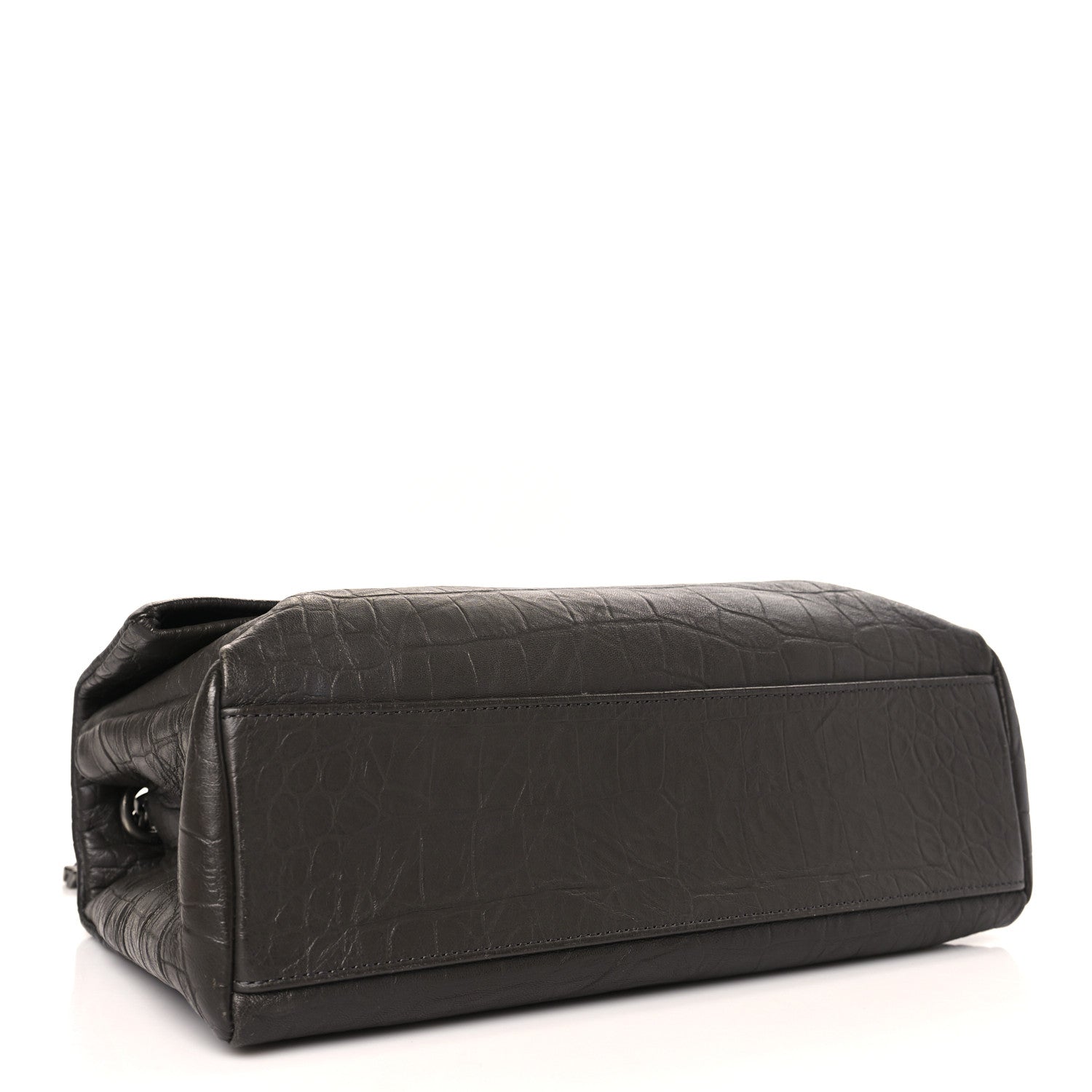 Saint Laurent Calfskin Crocodile Embossed Medium West Hollywood Monogram Fold-Over Grey 4 of 9