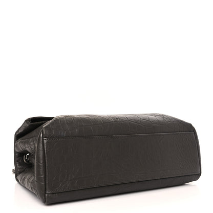 Saint Laurent Calfskin Crocodile Embossed Medium West Hollywood Monogram Fold-Over Grey 4 of 9