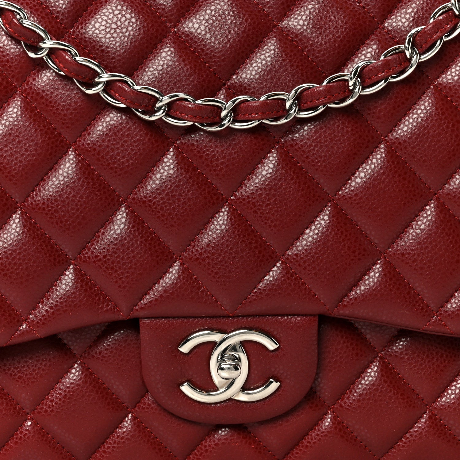 Chanel Caviar Quilted Maxi Double Flap Dark Red 8 of 10