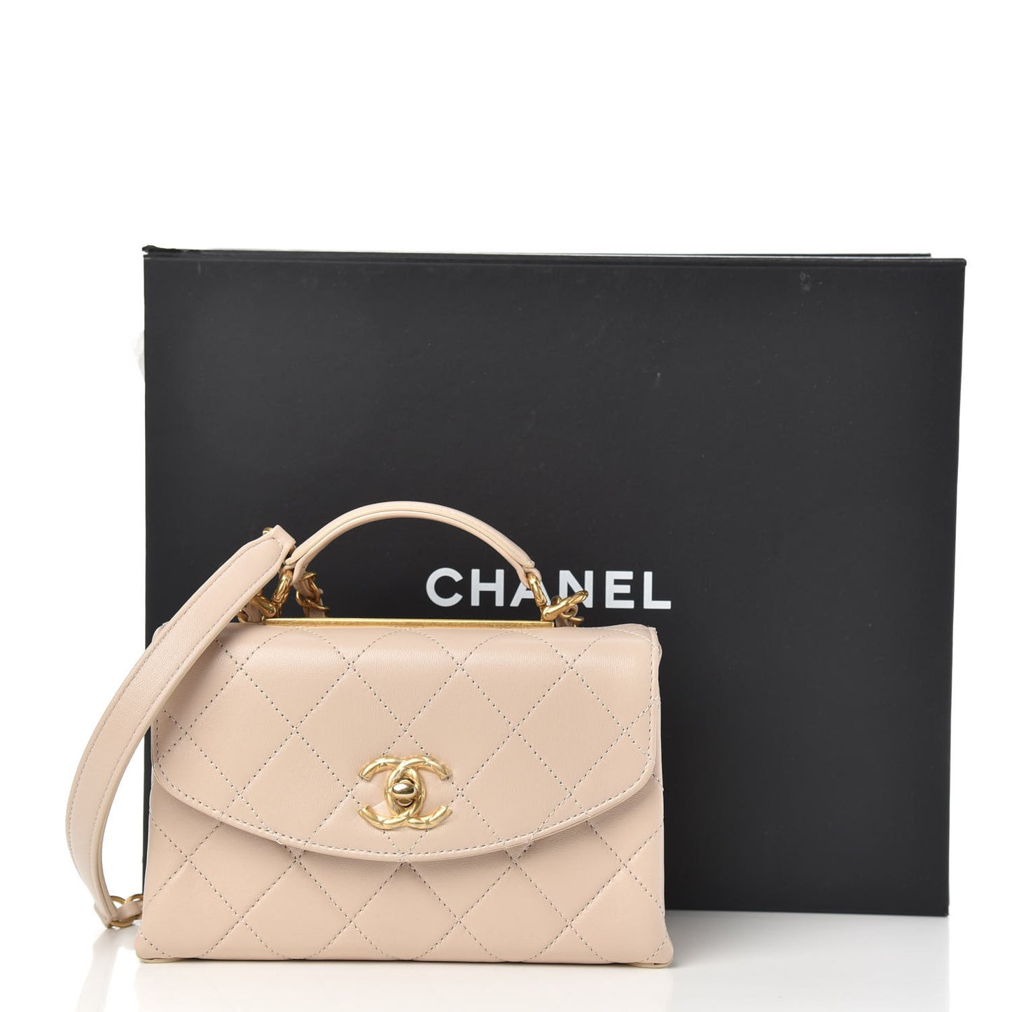 Lambskin Quilted Mini Trendy Spirit Top Handle Flap Beige
