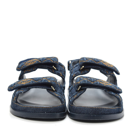 Chanel Denim Velcro Dad Sandals 41 Navy Blue 2 of 10