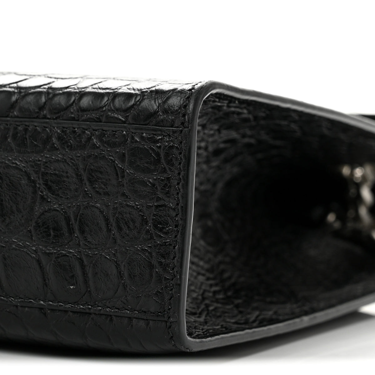 Saint Laurent Calfskin Crocodile Embossed Large Monogram Envelope Chain Shoulder Bag Black 10 of 12