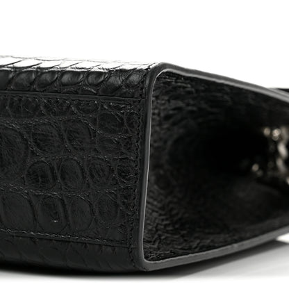 Saint Laurent Calfskin Crocodile Embossed Large Monogram Envelope Chain Shoulder Bag Black 10 of 12