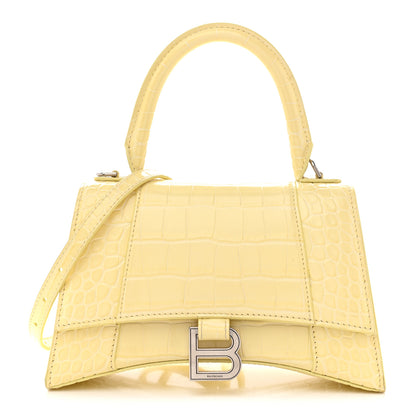 Balenciaga Calfskin Crocodile Embossed Small Hourglass Top Handle Bag Pale Yellow 1 of 14