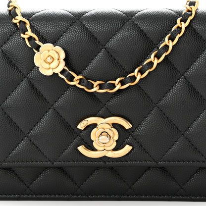Chanel Caviar Quilted Camellia Wallet On Chain WOC Black 9 of 12