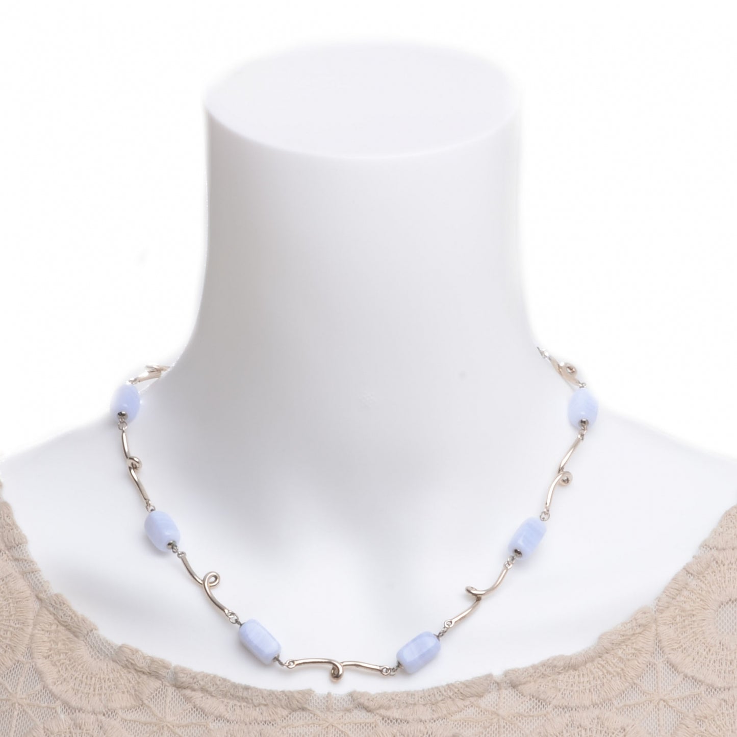 Sterling Silver Lace Agate Twist Necklace