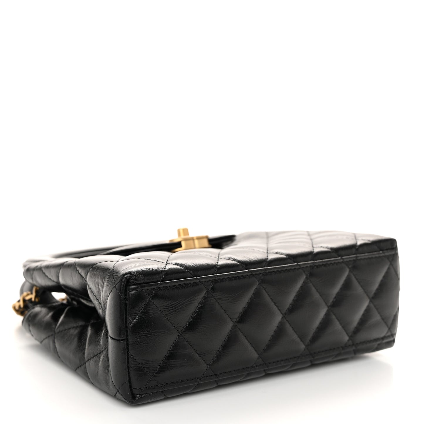 Shiny Aged Calfskin Quilted Nano Kelly Shopper Black