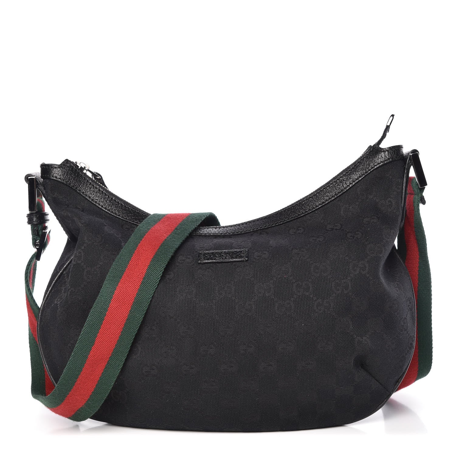 Gucci Monogram Web Medium Half Moon Hobo Black 1 of 9