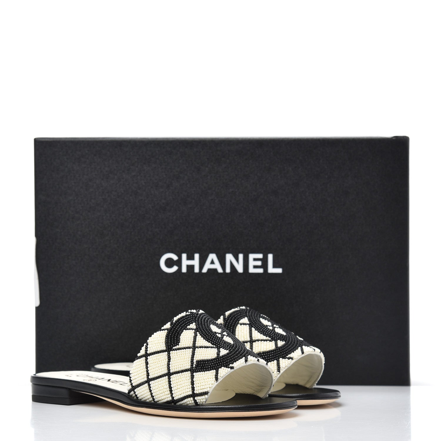 Chanel Pearl Embroidery CC Mules 35 Black White 9 of 9