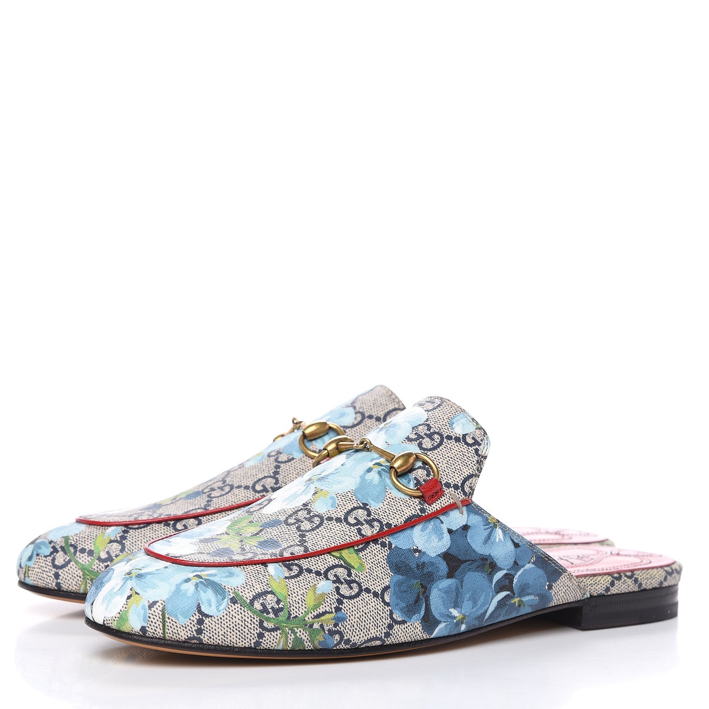 GG Supreme Monogram Blooms Womens Princetown Slippers 39 Beige Blue Navy Hibiscus Red