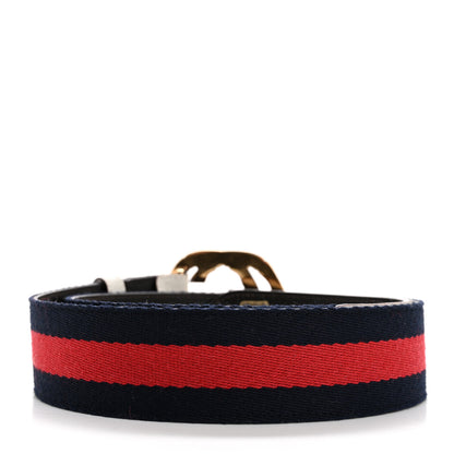 Gucci Nylon Calfskin Bamboo Interlocking G Web Belt 85 34 Navy Red White 2 of 8