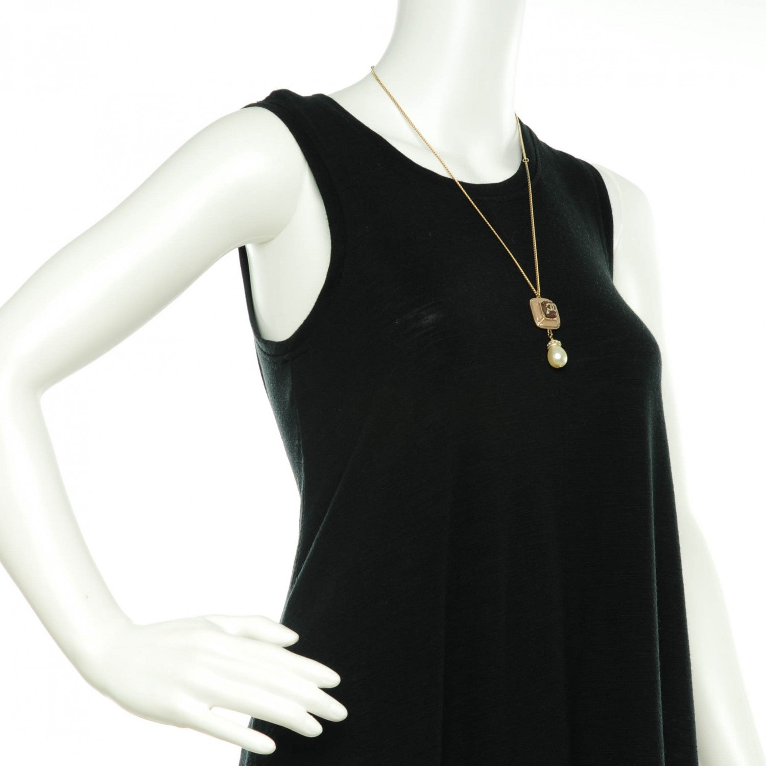 Chanel Enamel Pearl CC Necklace Pendant Light Gold 2 of 4