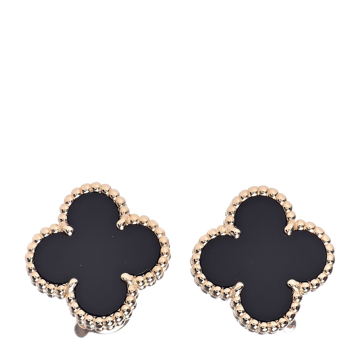 18K Yellow Gold Black Onyx Vintage Alhambra Earrings