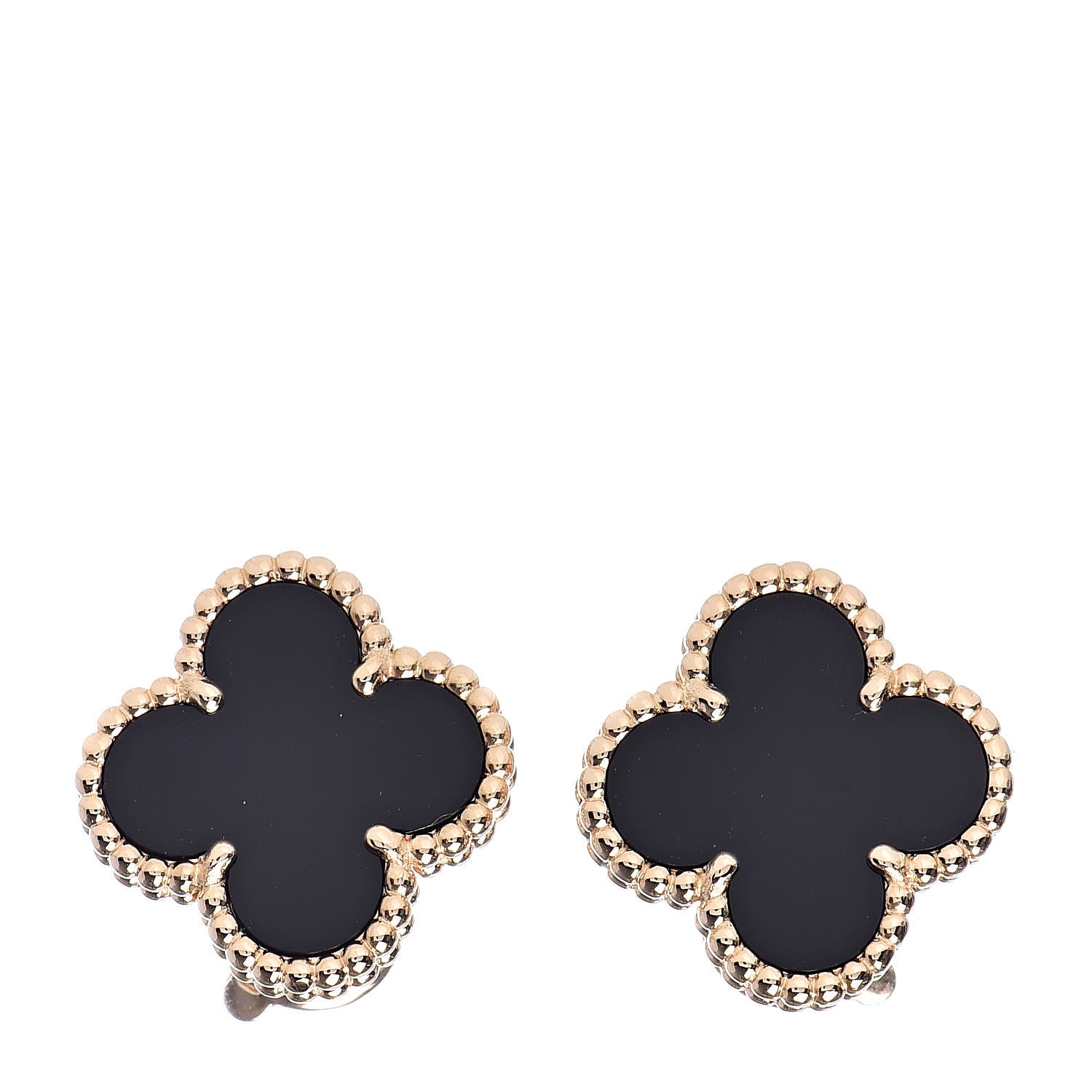Van Cleef & Arpels 18K Yellow Gold Black Onyx Vintage Alhambra Earrings 1 of 5