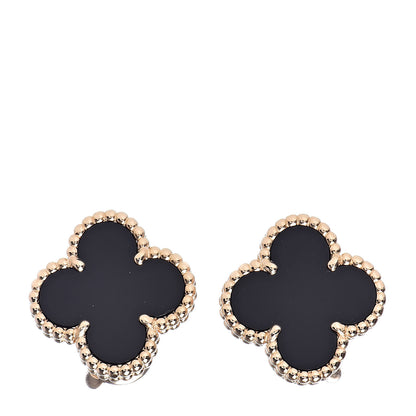 Van Cleef & Arpels 18K Yellow Gold Black Onyx Vintage Alhambra Earrings 1 of 5