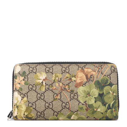 Gucci GG Supreme Monogram Blooms Zip Around Wallet Beige New Military Black 1 of 7
