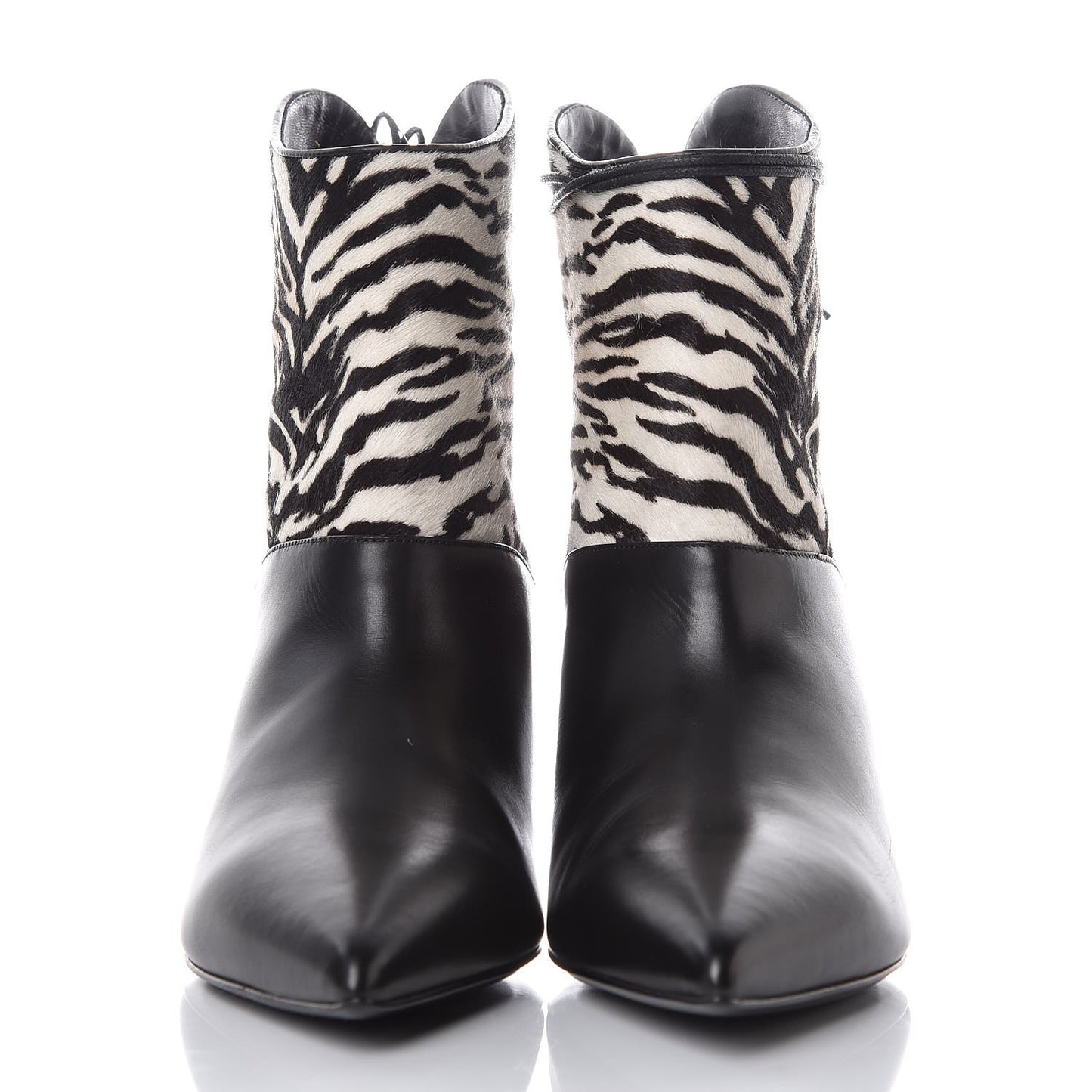 Calfskin Pony Hair Zebra Print Booties 38.5 Black