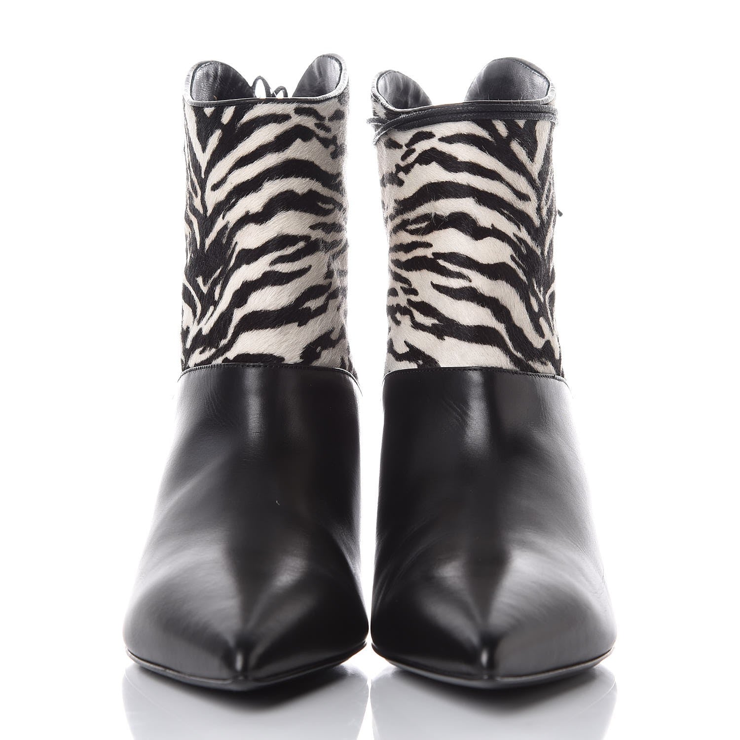 Saint Laurent Calfskin Pony Hair Zebra Print Booties 38.5 Black 2 of 7