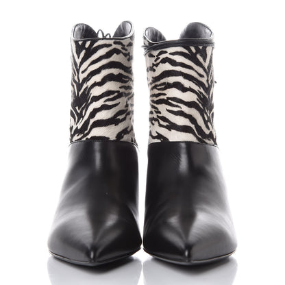 Saint Laurent Calfskin Pony Hair Zebra Print Booties 38.5 Black 2 of 7