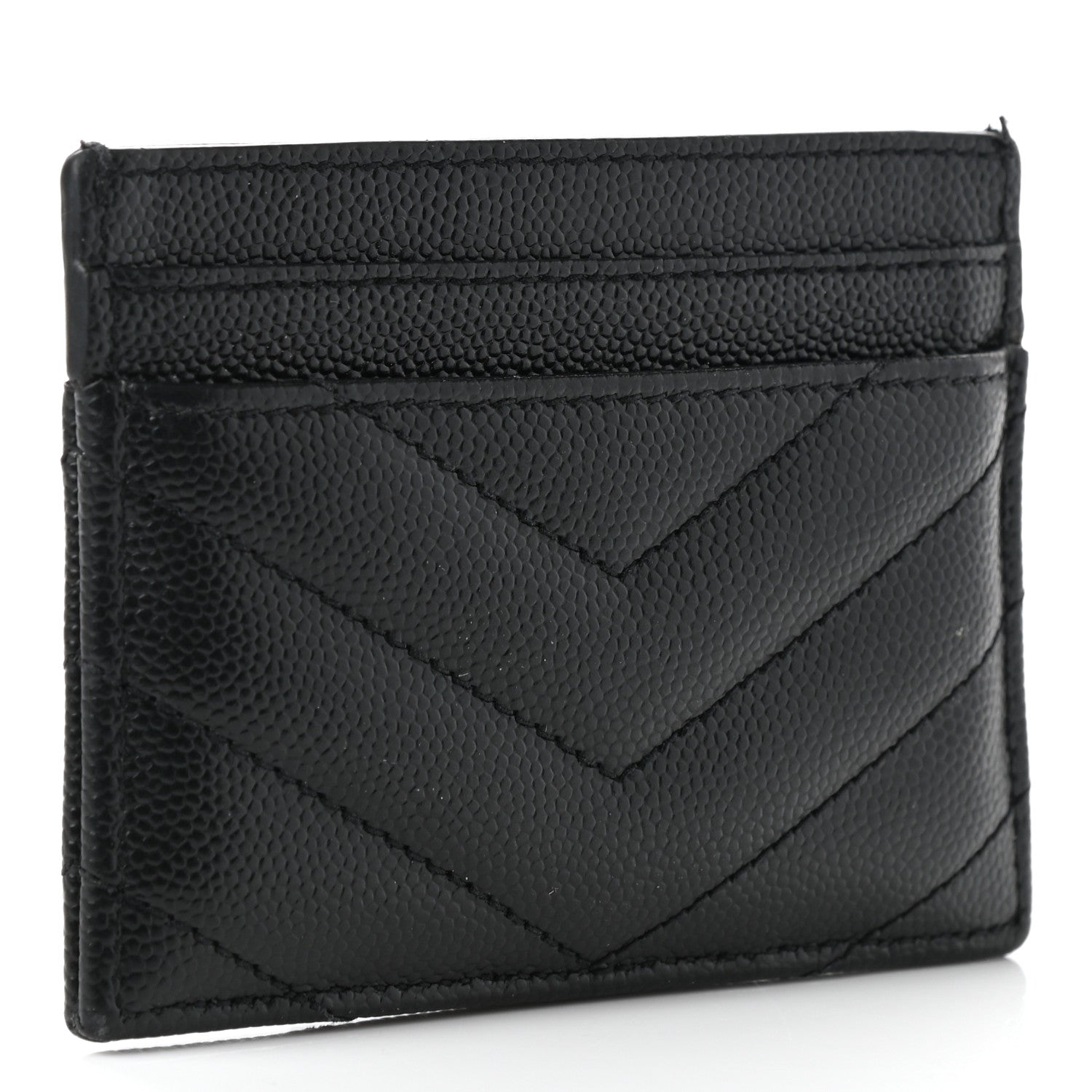 Saint Laurent Grain De Poudre Matelasse Chevron Monogram Credit Card Case Black 3 of 7