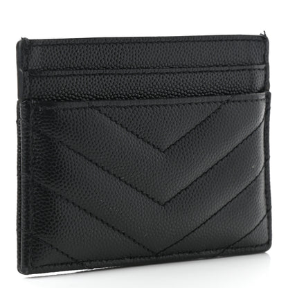 Saint Laurent Grain De Poudre Matelasse Chevron Monogram Credit Card Case Black 3 of 7
