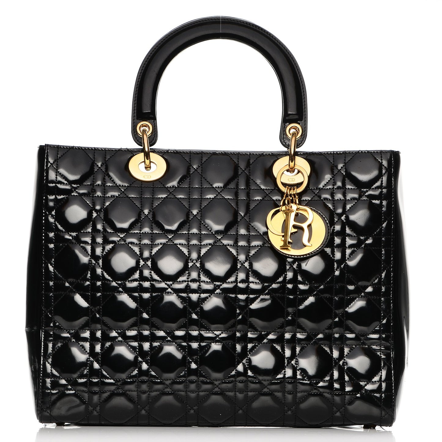 Vintage Patent Cannage Large Lady Dior Black