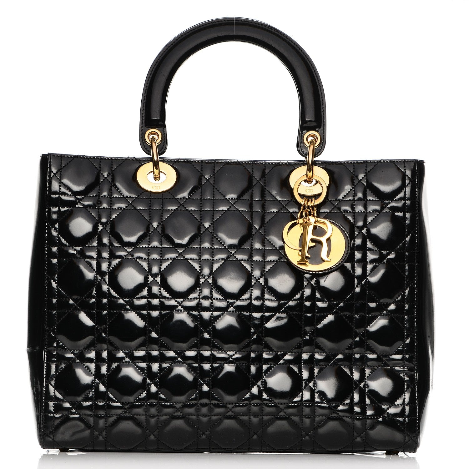 Christian Dior Vintage Patent Cannage Large Lady Dior Black 1 of 16