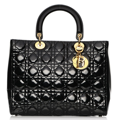 Christian Dior Vintage Patent Cannage Large Lady Dior Black 1 of 16