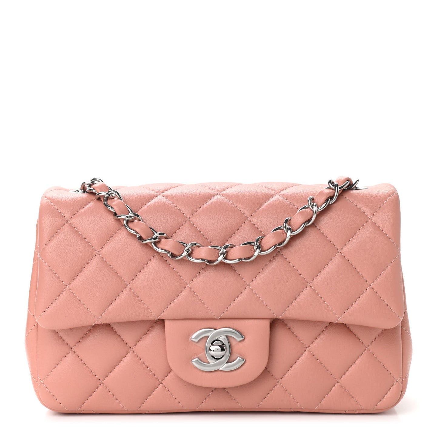 Lambskin Quilted Mini Rectangular Flap Dark Pink