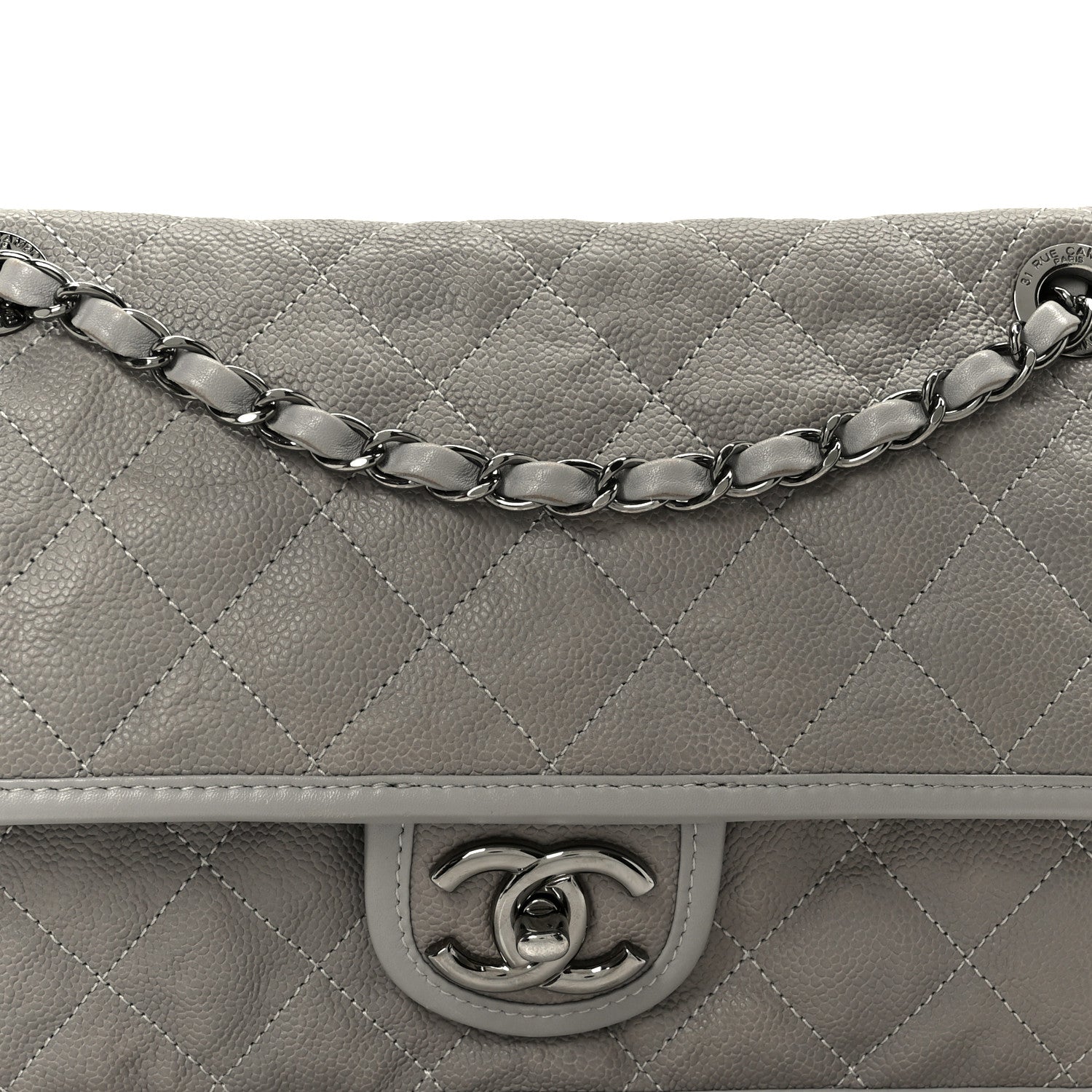 Chanel Caviar Quilted Medium French Riviera Flap Light Grey 9 of 11
