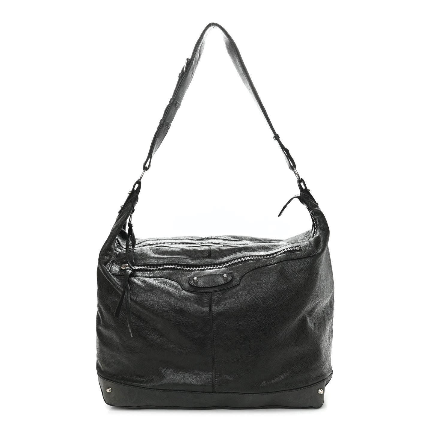 Agneau Classic Silver Hardware Courier XL Hobo Black