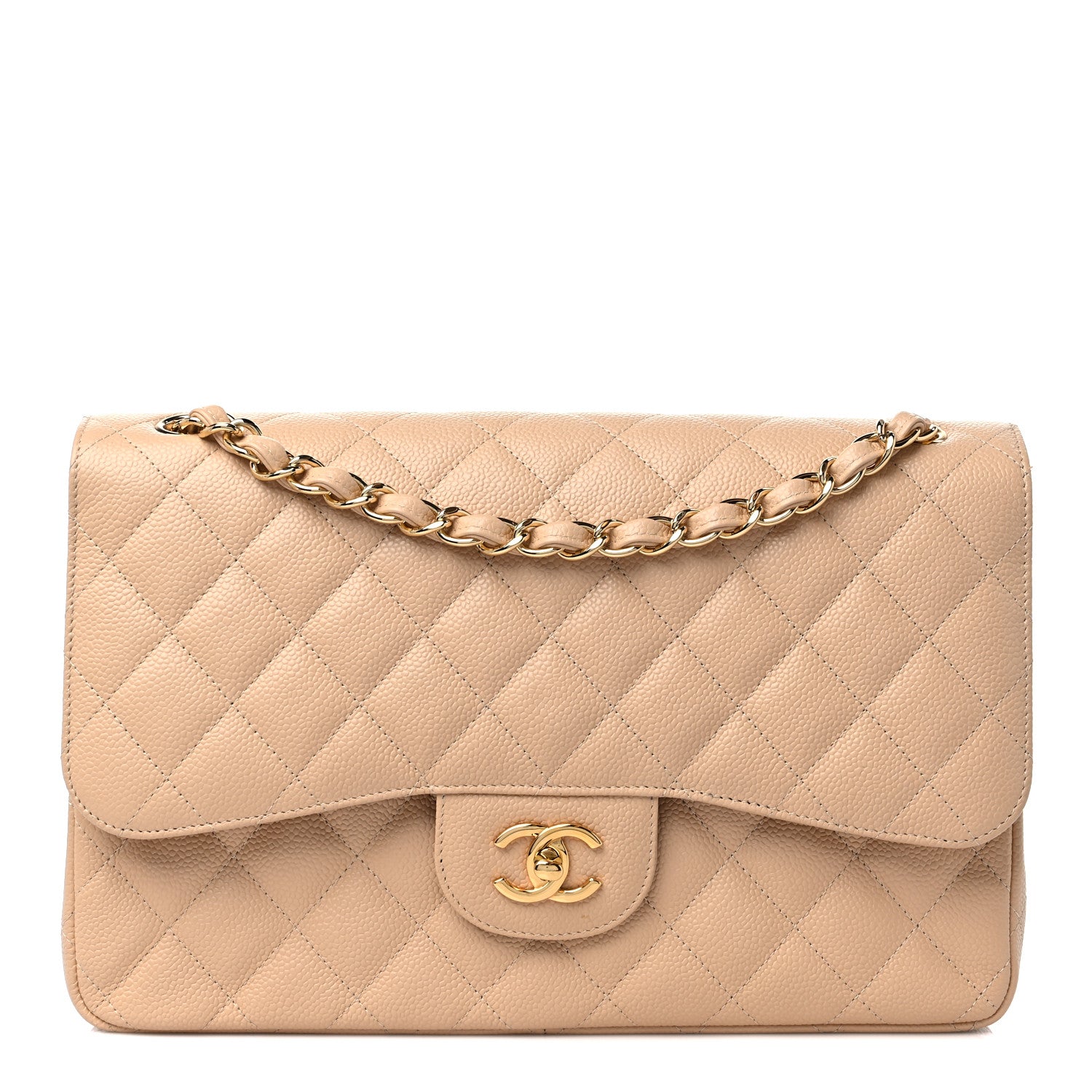 Chanel Caviar Quilted Jumbo Double Flap Light Beige 1 of 9
