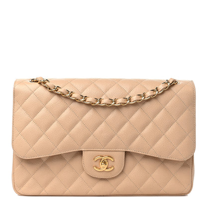 Chanel Caviar Quilted Jumbo Double Flap Light Beige 1 of 9