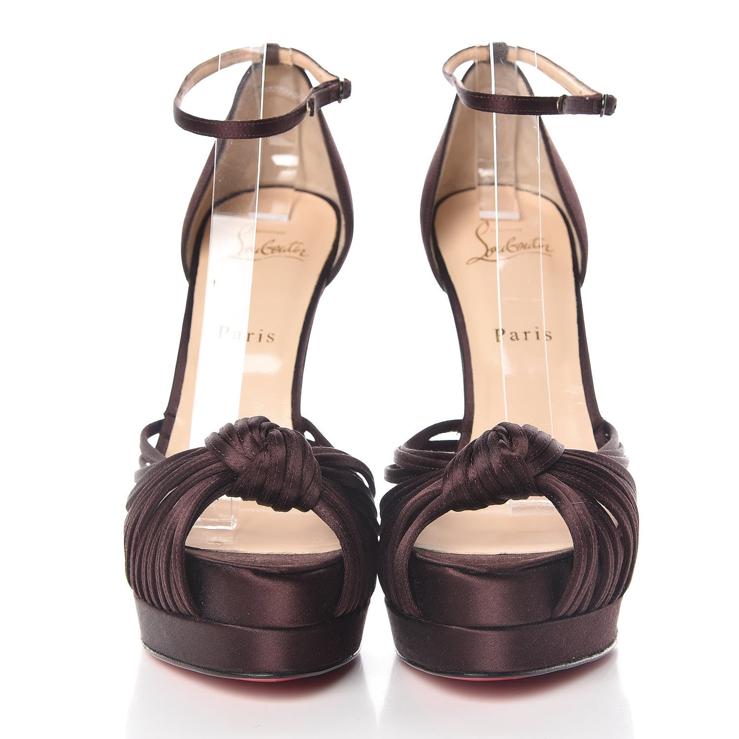 Christian Louboutin Satin Youpla 140 Platform Peep Toe Pumps 39.5 Lie De Vin 2 of 8