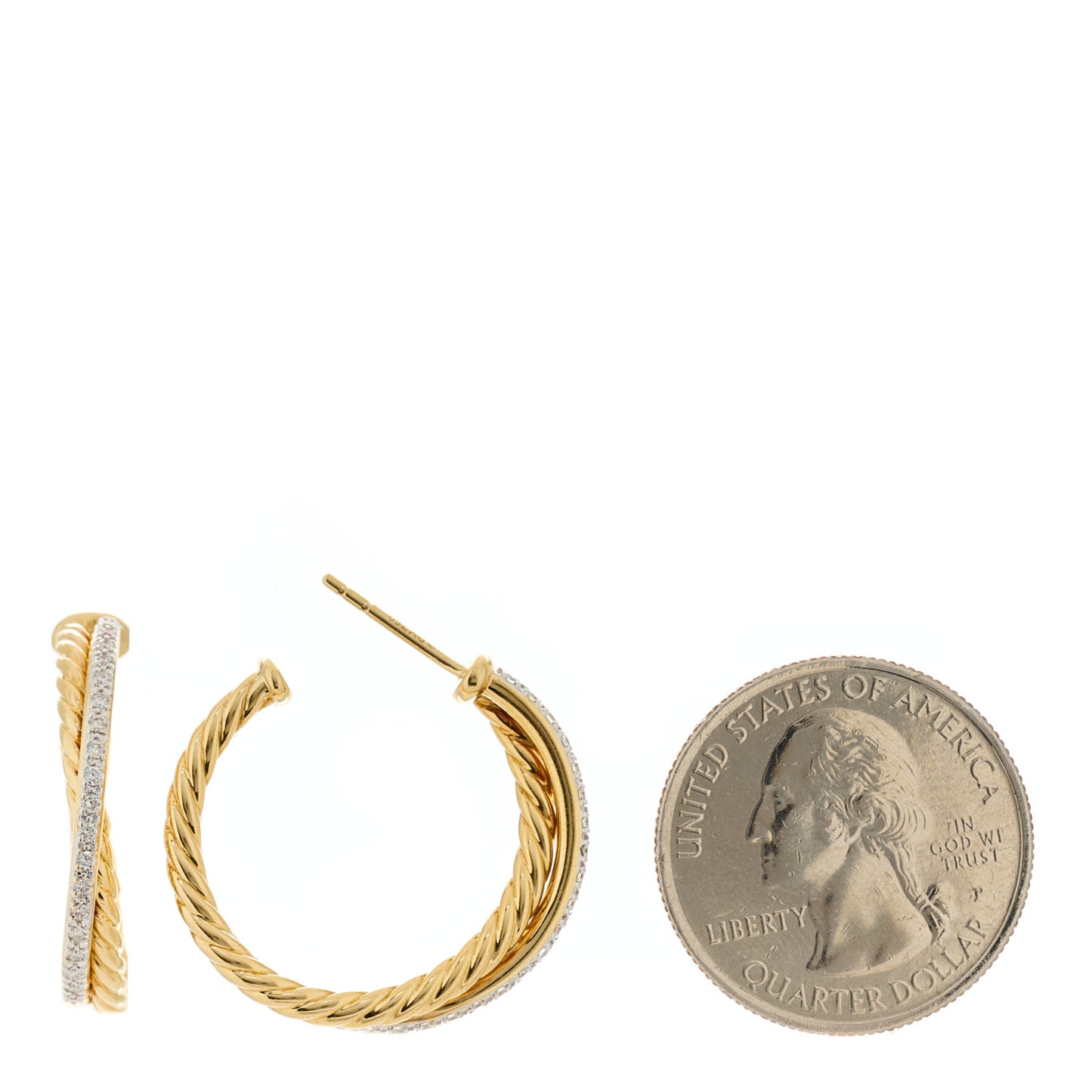 18K Yellow Gold Diamond 26.5mm Crossover Hoop Earrings