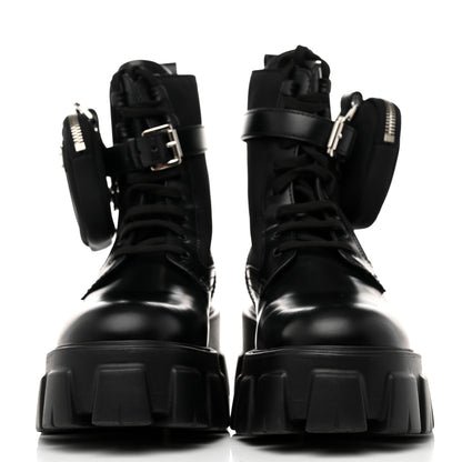 Prada Spazzolato Rois Re-Nylon Metal Triangle Logo Monolith Pouch Pocket 55mm Boots 38.5 Black 2 of 9