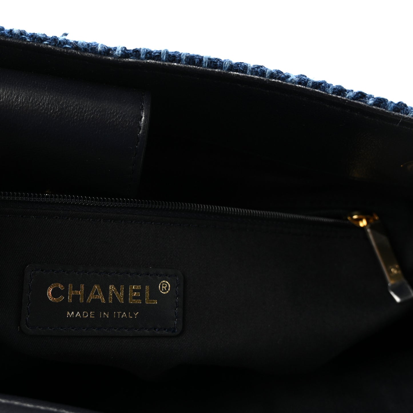 Tweed Shiny Lambskin Quilted Coco Base Small Shopping Bag Dark Blue