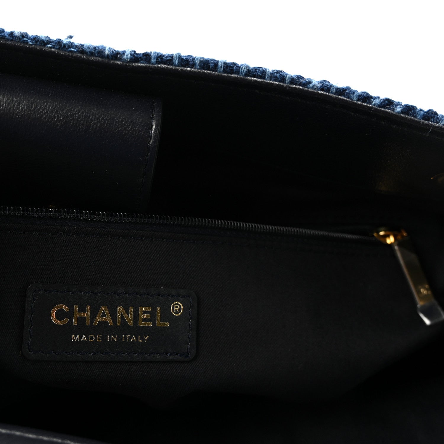 Chanel Tweed Shiny Lambskin Quilted Coco Base Small Shopping Bag Dark Blue 6 of 10