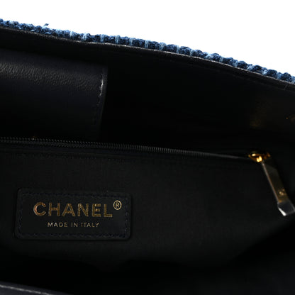Chanel Tweed Shiny Lambskin Quilted Coco Base Small Shopping Bag Dark Blue 6 of 10